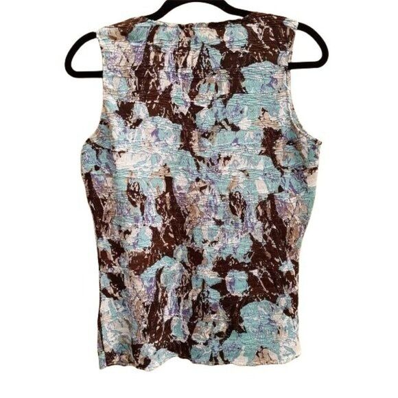 Vtg Alberto Makali Artsy Crinkle Abstract Sleeveless Scoop Neck Shell Top Sz L - Picture 2 of 7